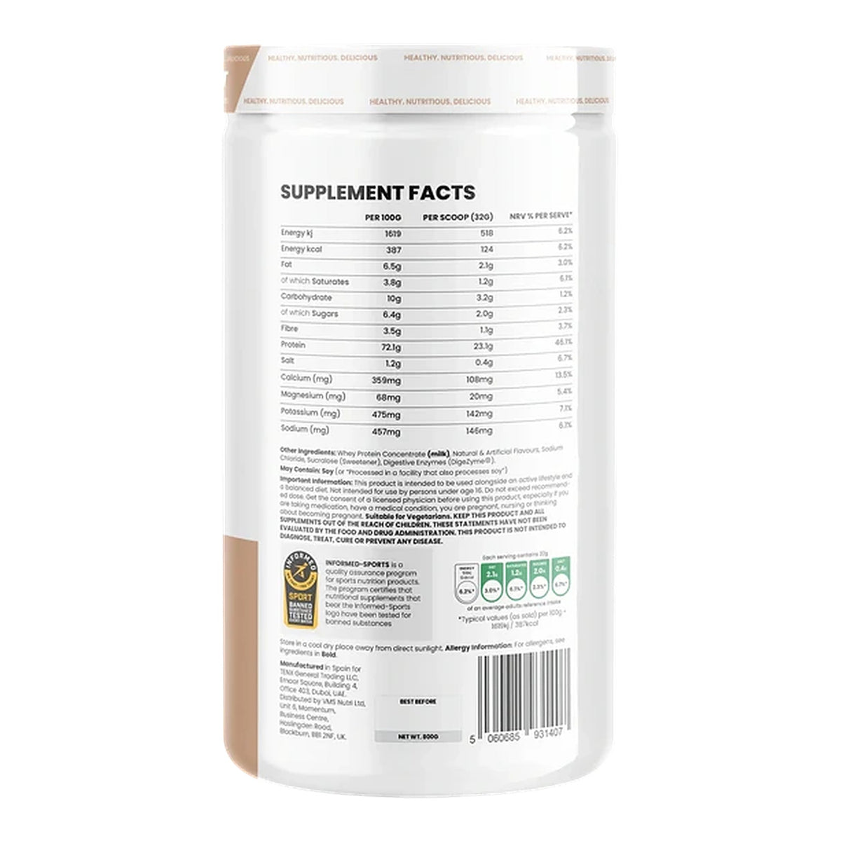 10X Nutrition Whey Protein – Premium Whey Protein Powder 700g – ingredients & nutrition information