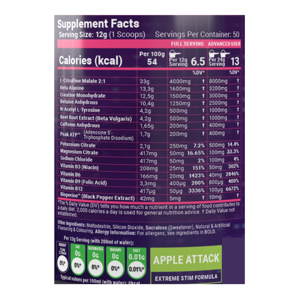 10X STIM Pre-Workout (600g) – ingredients & nutrition information