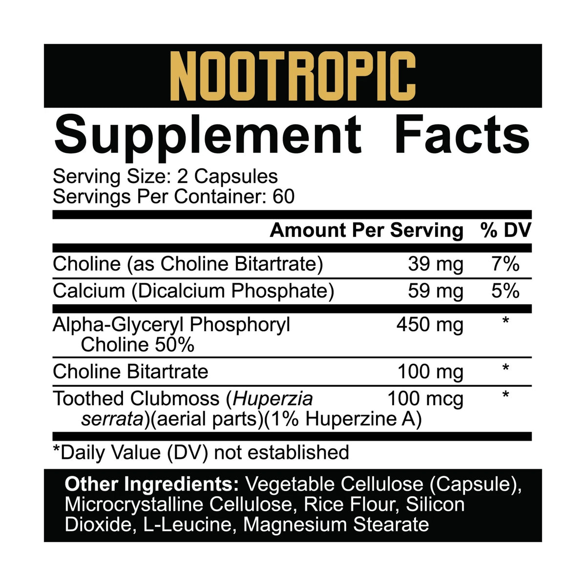 5% Nutrition Core Nootropic - supplement facts