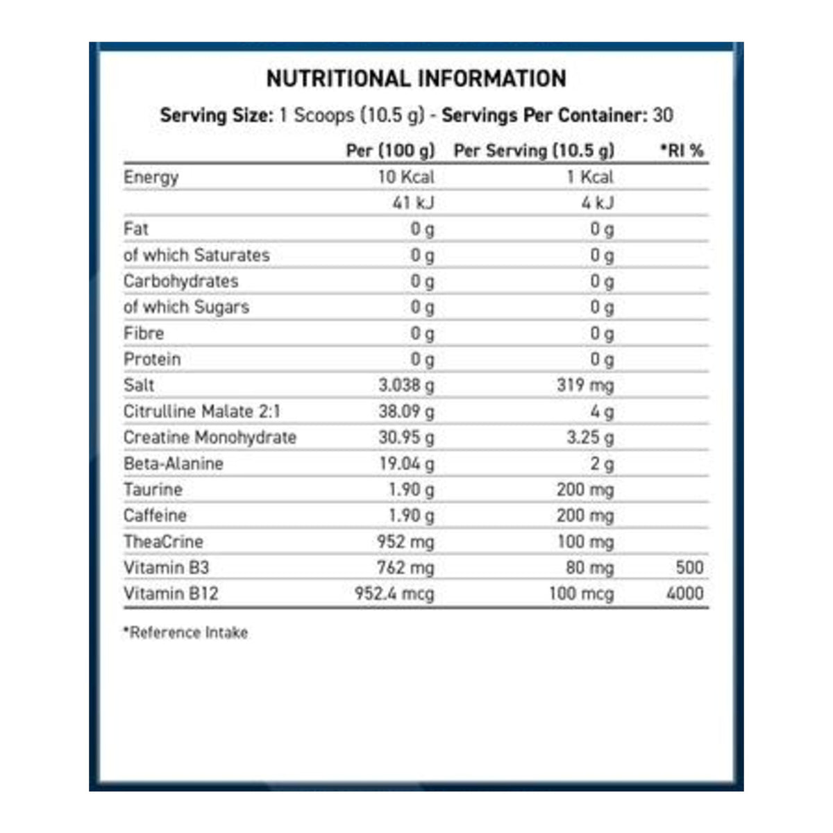 ABE All Black Everything Pre-Workout Powder (375g, 30 Servings) – ingredients & nutrition information
