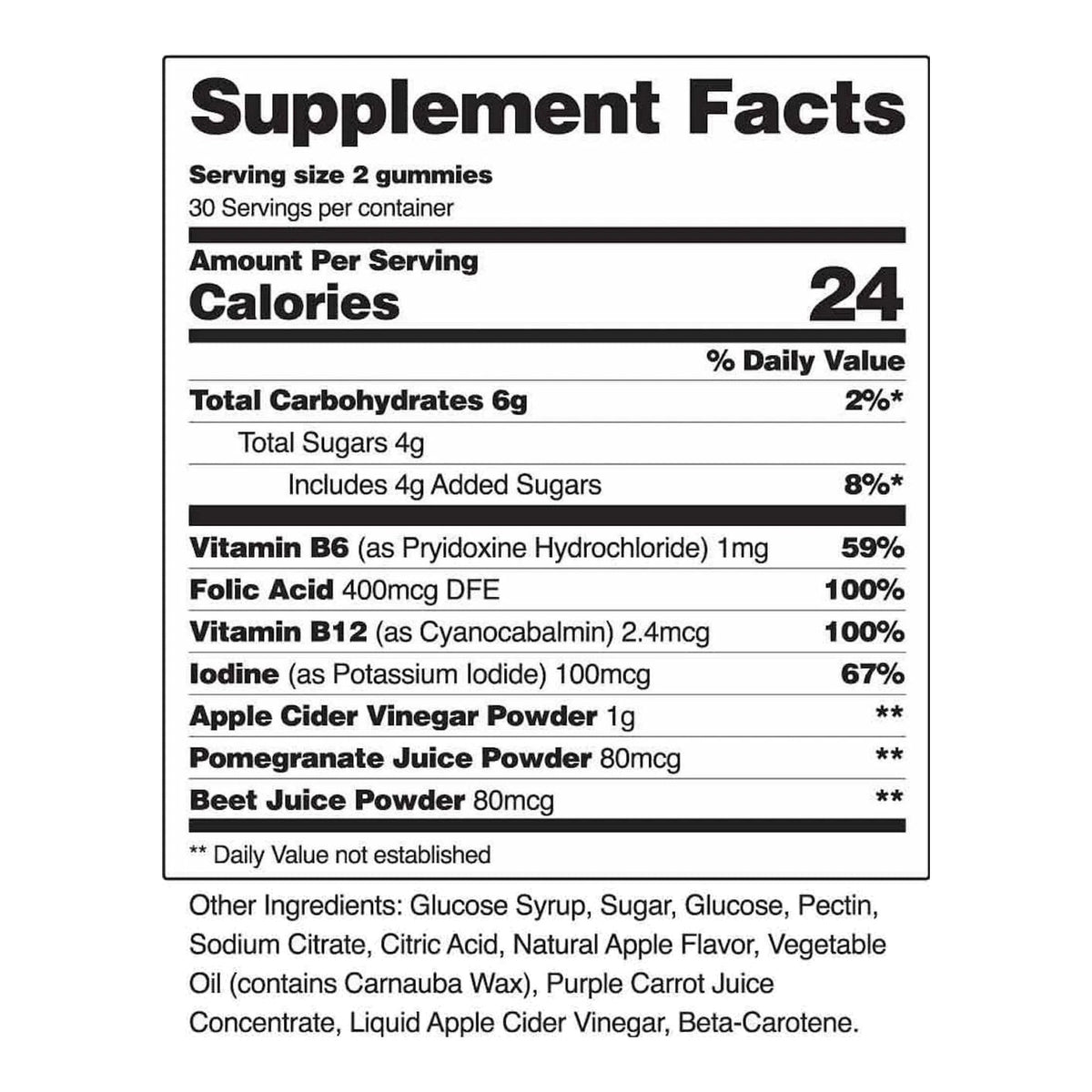 Apple Cider Vinegar Gummies (60 Gummies) – ingredients & nutrition information
