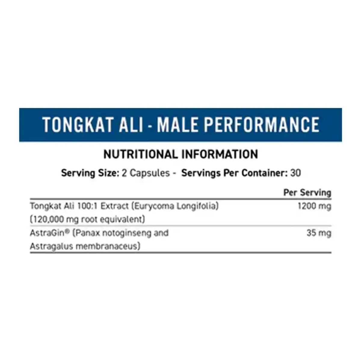 Applied Nutrition Tongkat Ali – Standardized Longjack Extract 60 Caps – ingredients & nutrition information