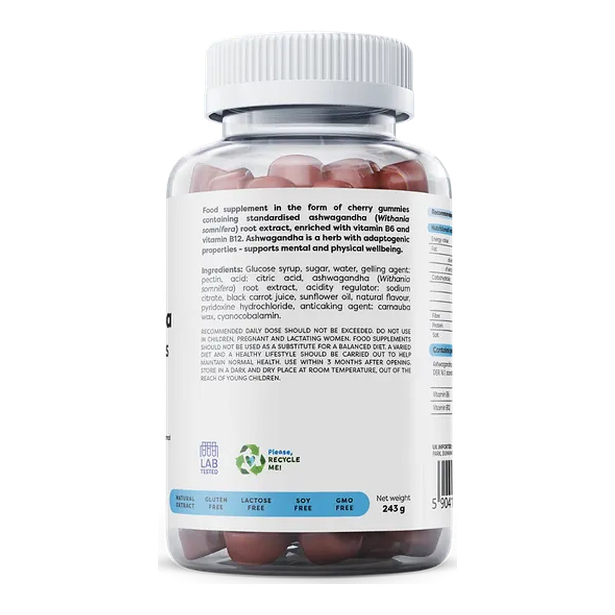 Ashwagandha 375mg Gummies - Cherry Flavour (90 Gummies) – ingredients & nutrition information