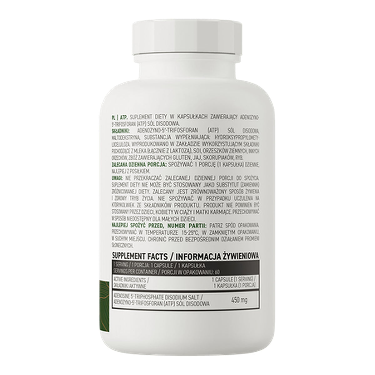ATP Vege 450mg – 60 Vegan Capsules – ingredients & nutrition information