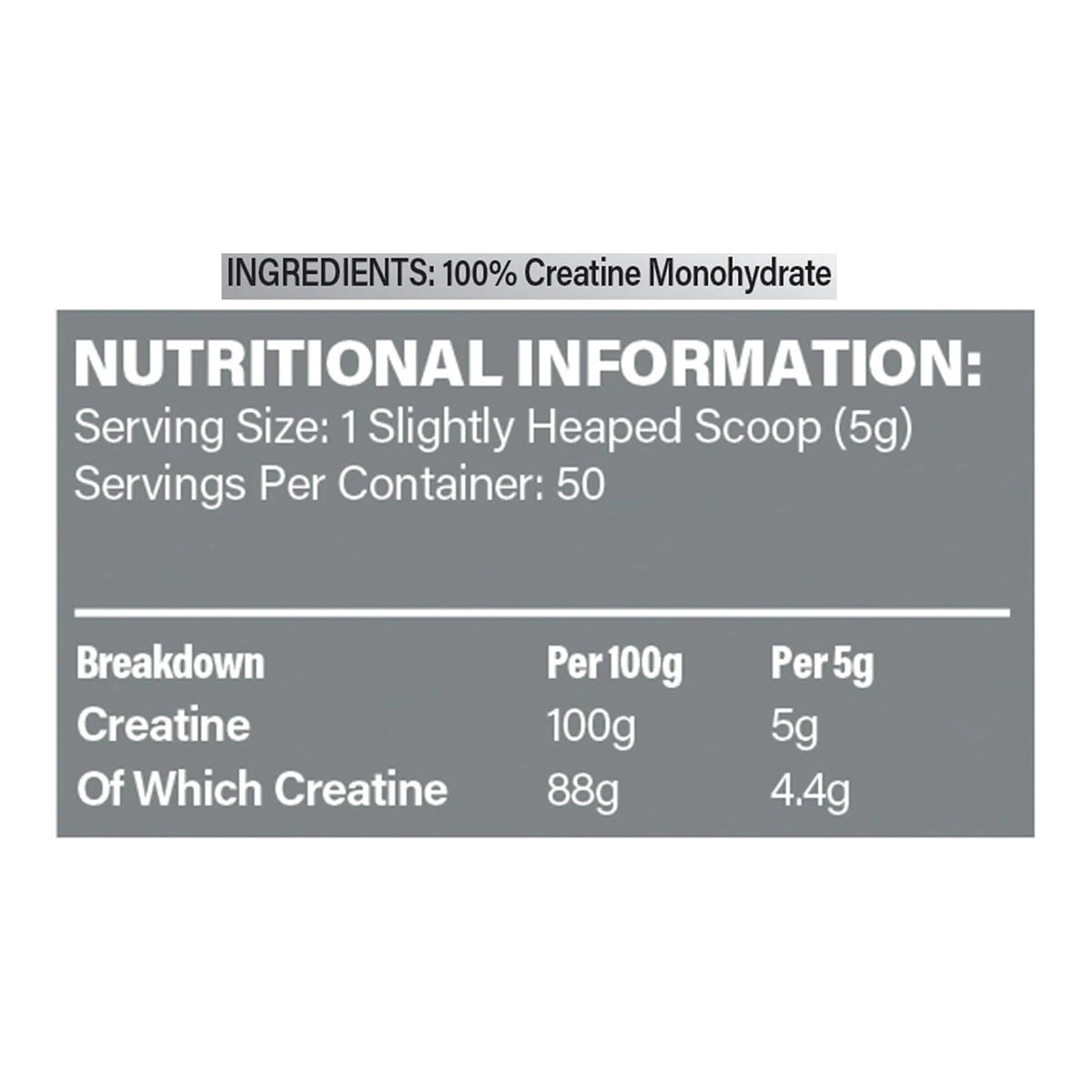Bodipure Creatine Monohydrate Powder - Unflavoured – ingredients & nutrition information