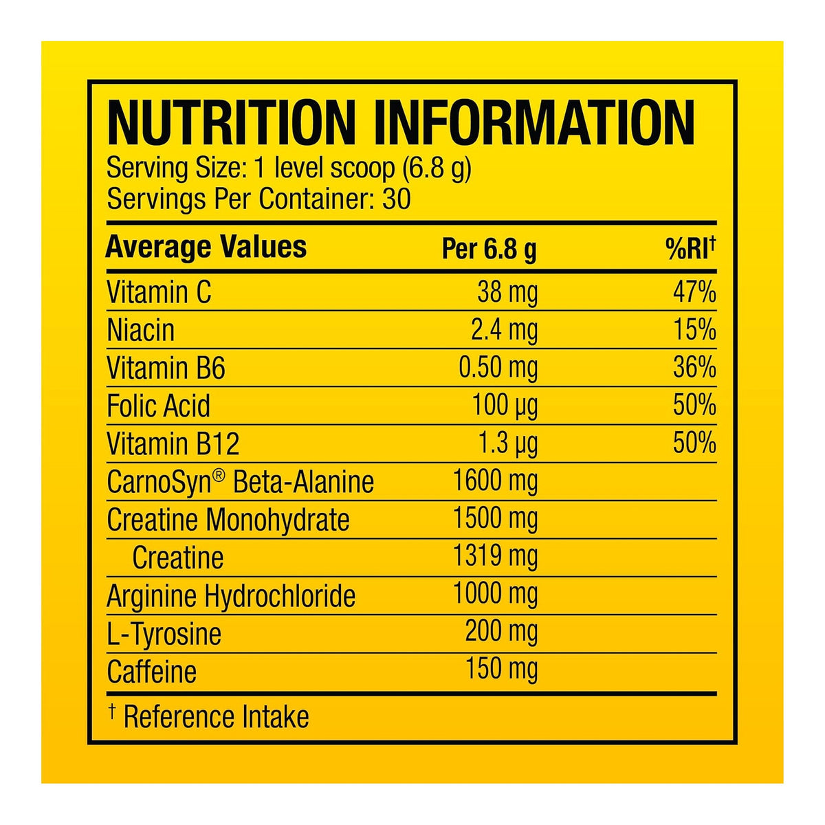 C4 Original Pre-Workout Powder, 195g (30 Servings) – ingredients & nutrition information
