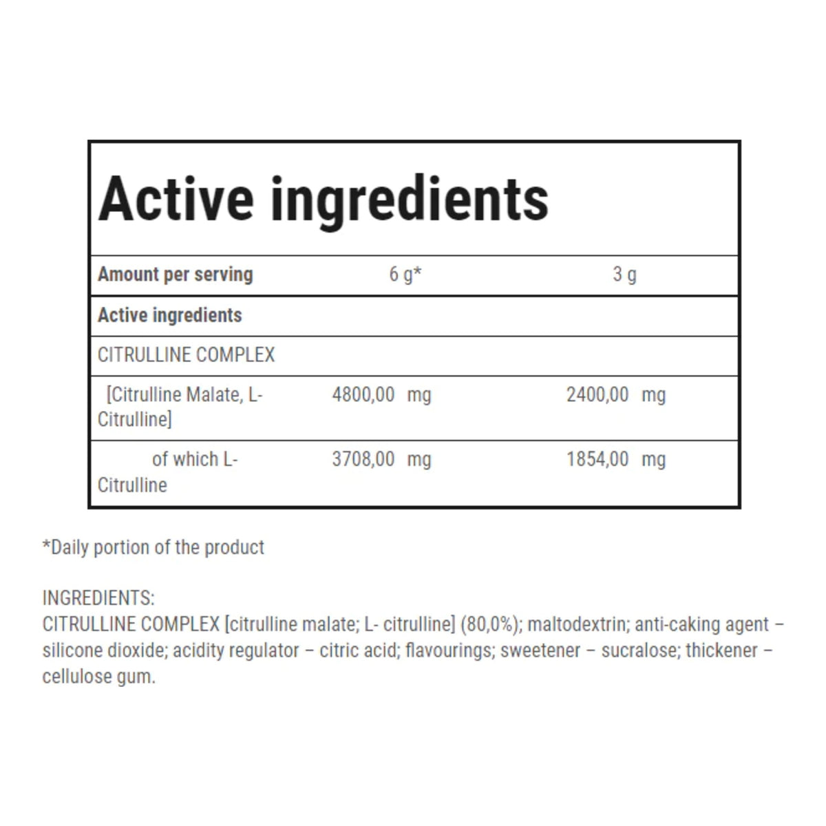 Citrulline Synergy – Performance Booster – ingredients & nutrition information