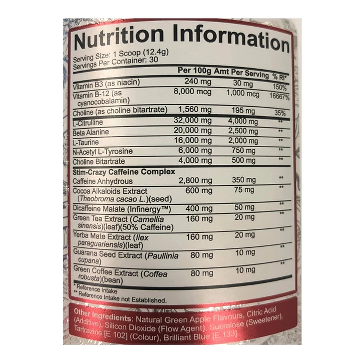 CNP Full Tilt Pre-Workout – Energy, Focus & Performance 375g – ingredients & nutrition information