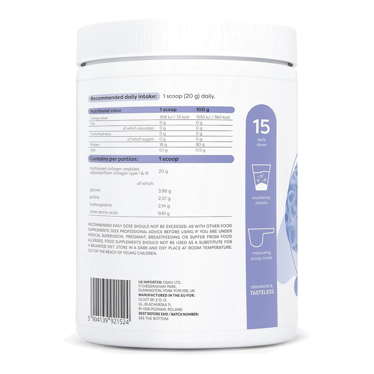 Collagen Peptides Powder - Hydrolyzed Type 1 & 3 (300g) – ingredients & nutrition information