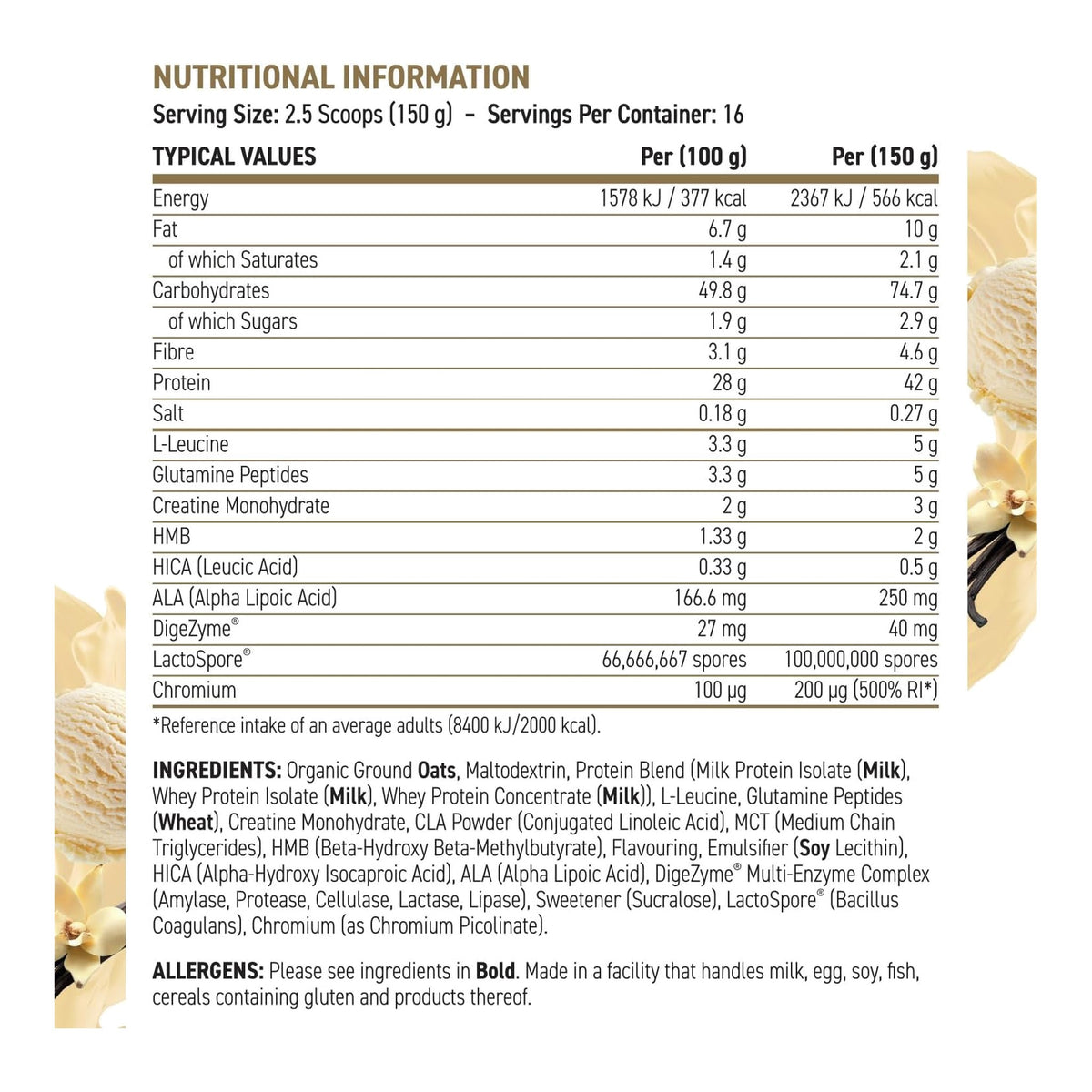 Critical Mass Applied Nutrition – ingredients & nutrition information