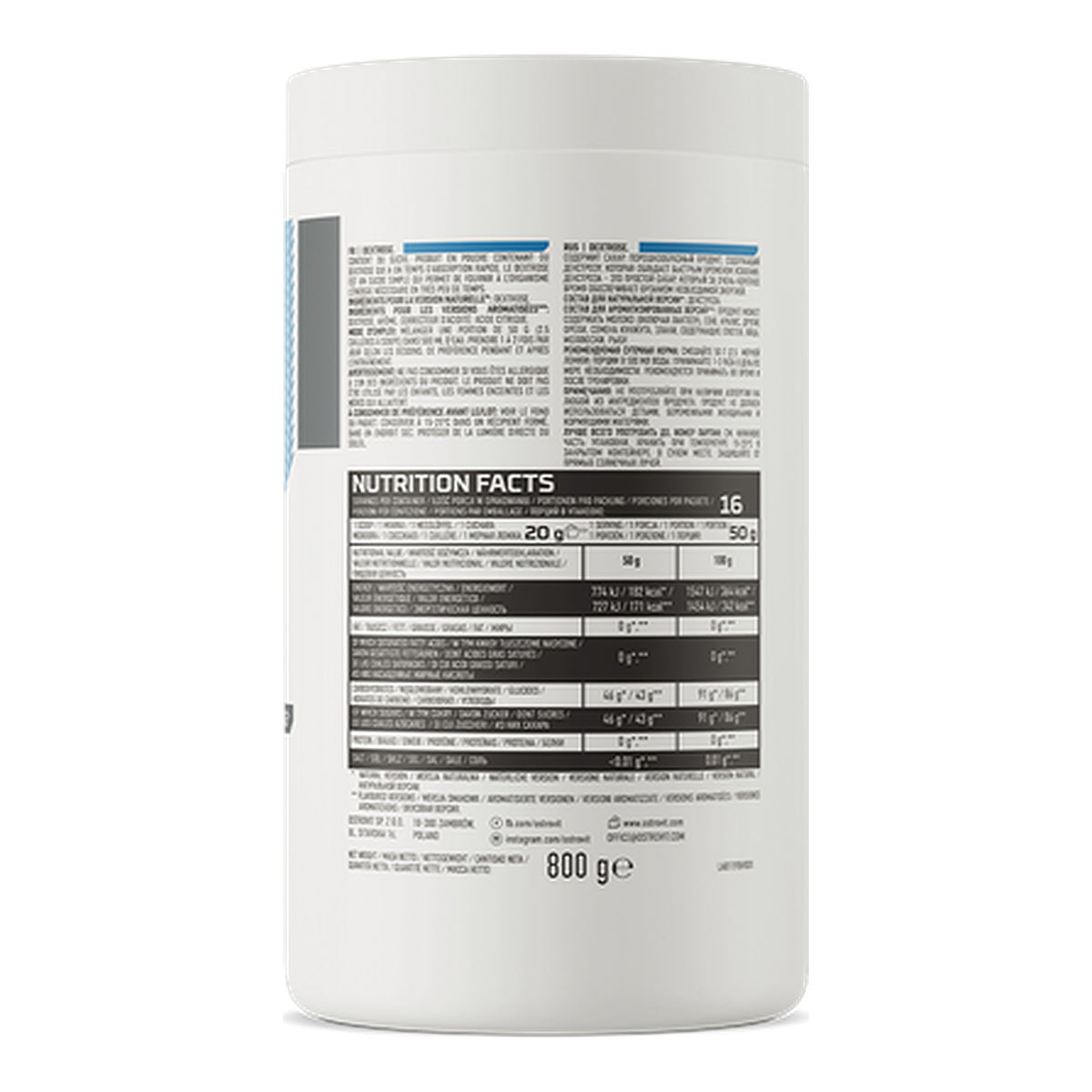 Dextrose Powder (800g, 16 Servings) – ingredients & nutrition information