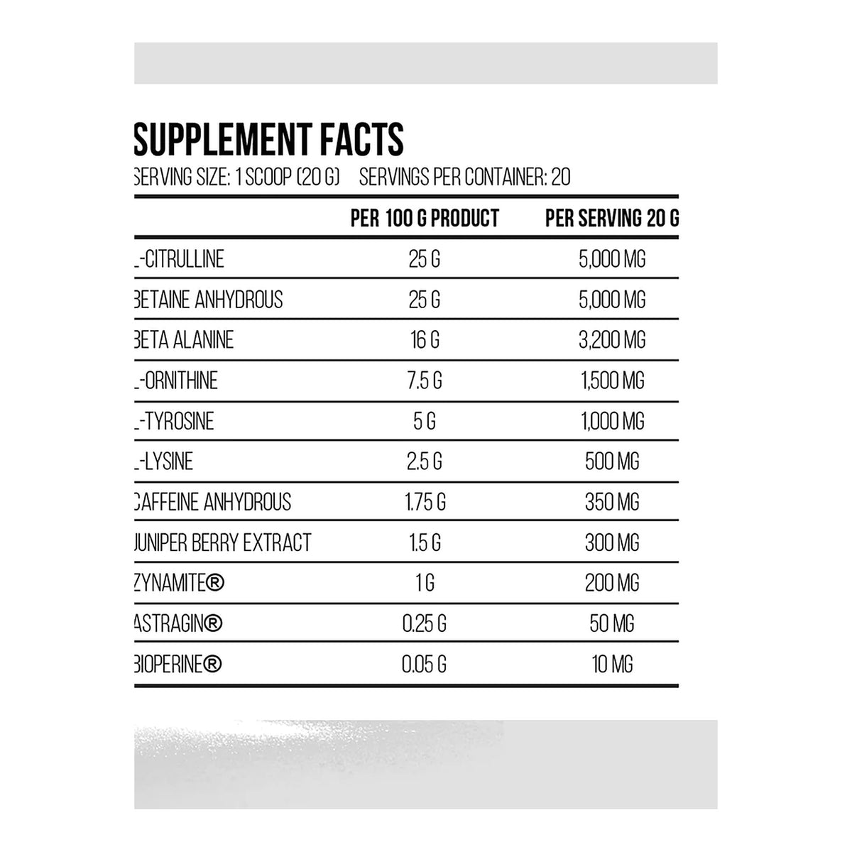 Dy Nutrition - NOX PUMP Ultimate - Extreme Pre Workout – ingredients & nutrition information
