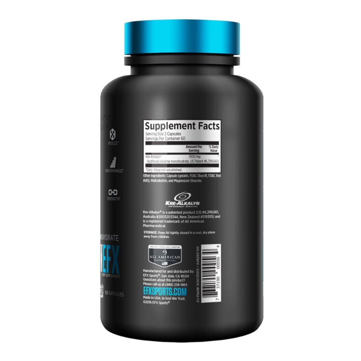 EFX Kre-Alkalyn Creatine Monohydrate - 120 caps – ingredients & nutrition information