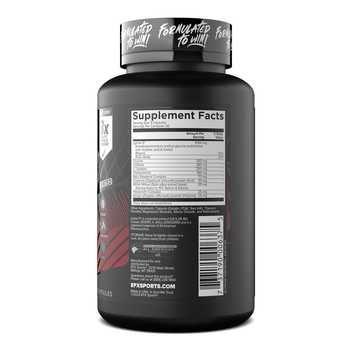 EFX Sports Lean Fix 120 Caps – ingredients & nutrition information