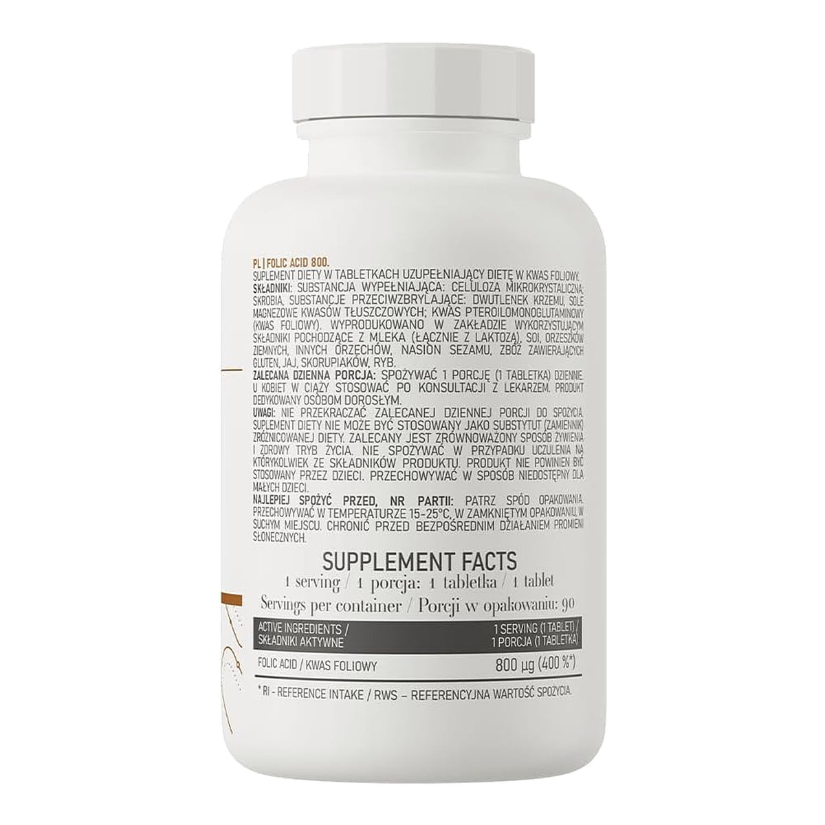Folic Acid 800mcg (90 Tablets) – ingredients & nutrition information