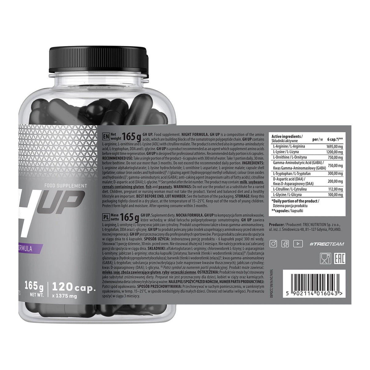 GH UP Night Formula 120 Capsules – ingredients & nutrition information