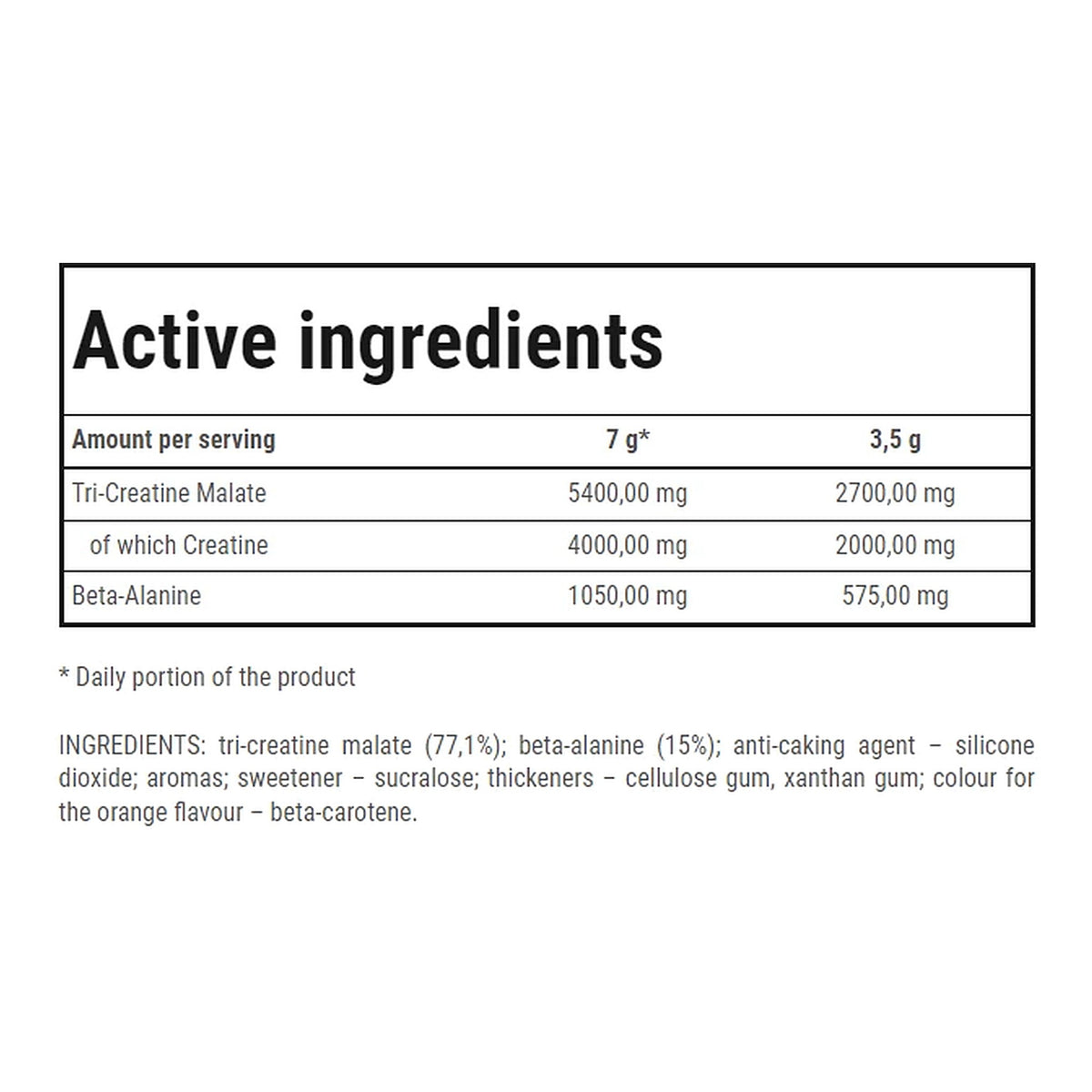 Gold Core CM3 Tri-Creatine Malate Powder (250g) – ingredients & nutrition information