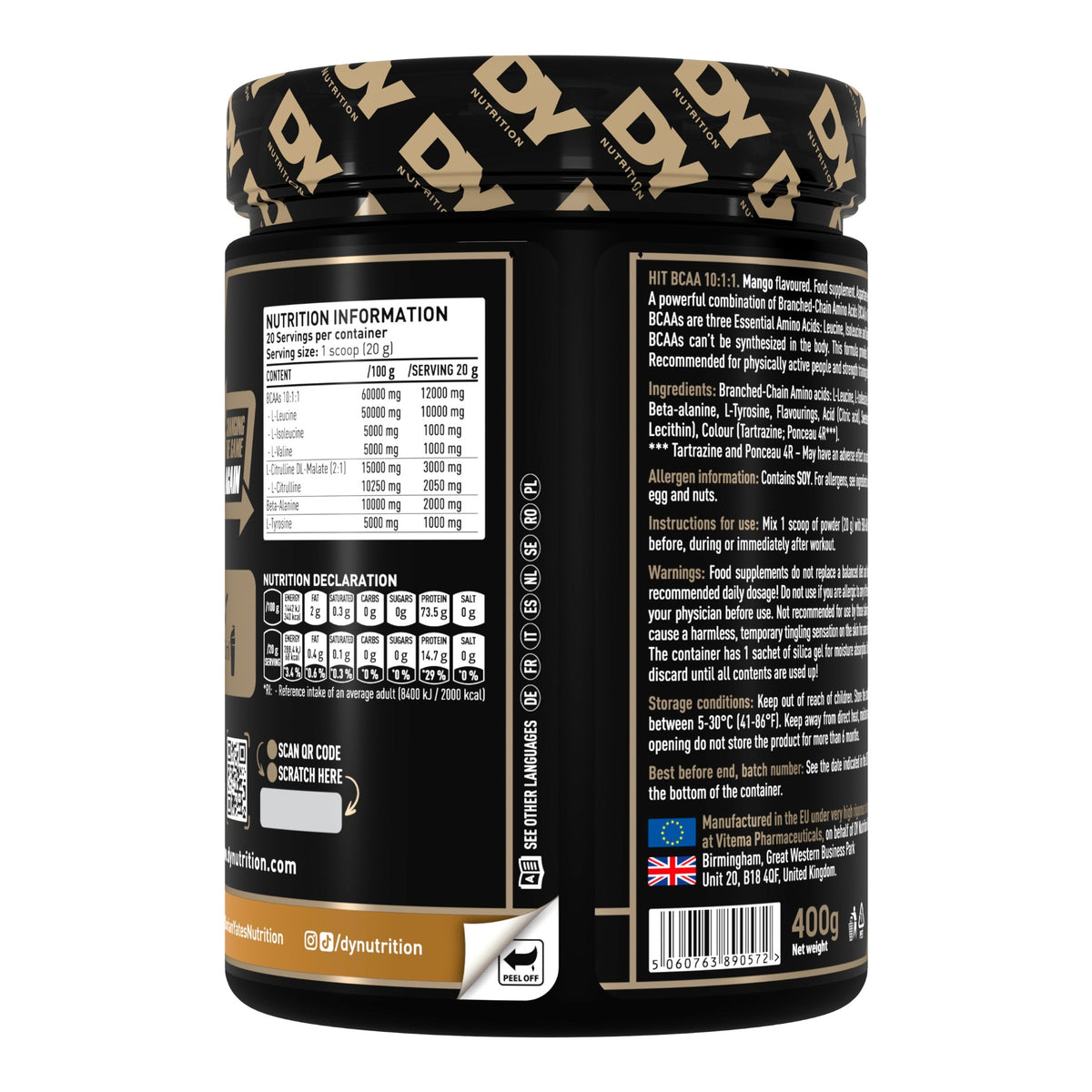 HIT BCAA 10:1:1 (400g, 20 Servings) – ingredients & nutrition information