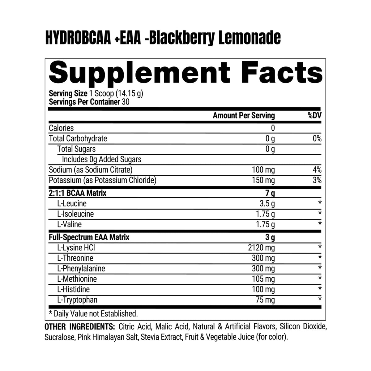 Hydro BCAA+EAA Hydration Formula (420g) – ingredients & nutrition information