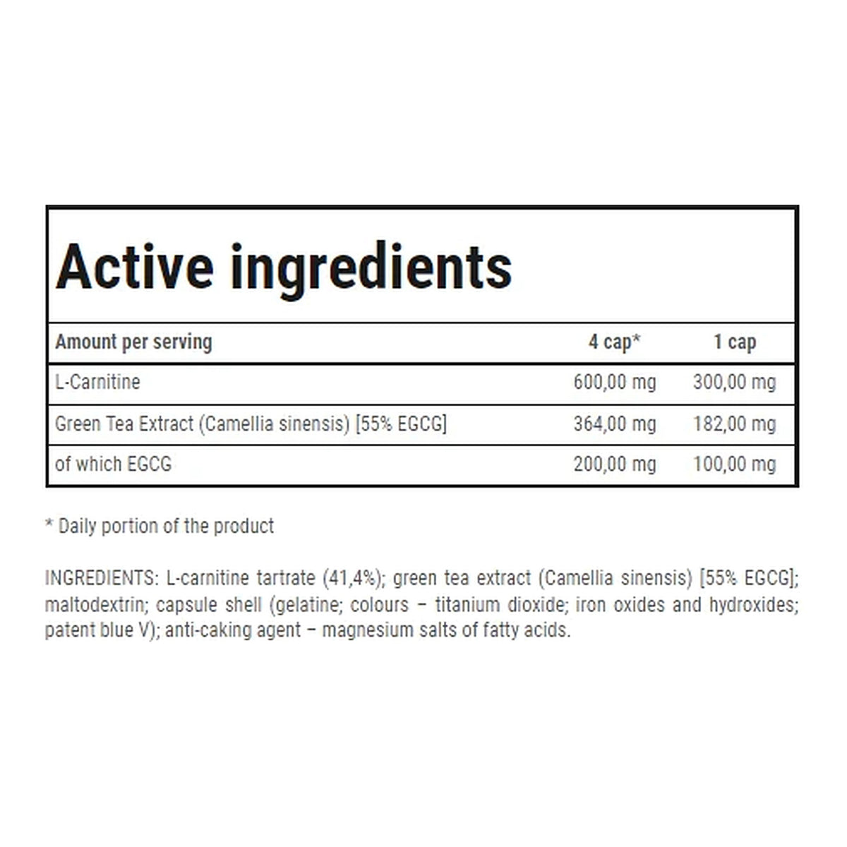 L-Carnitine + Green Tea – ingredients & nutrition information