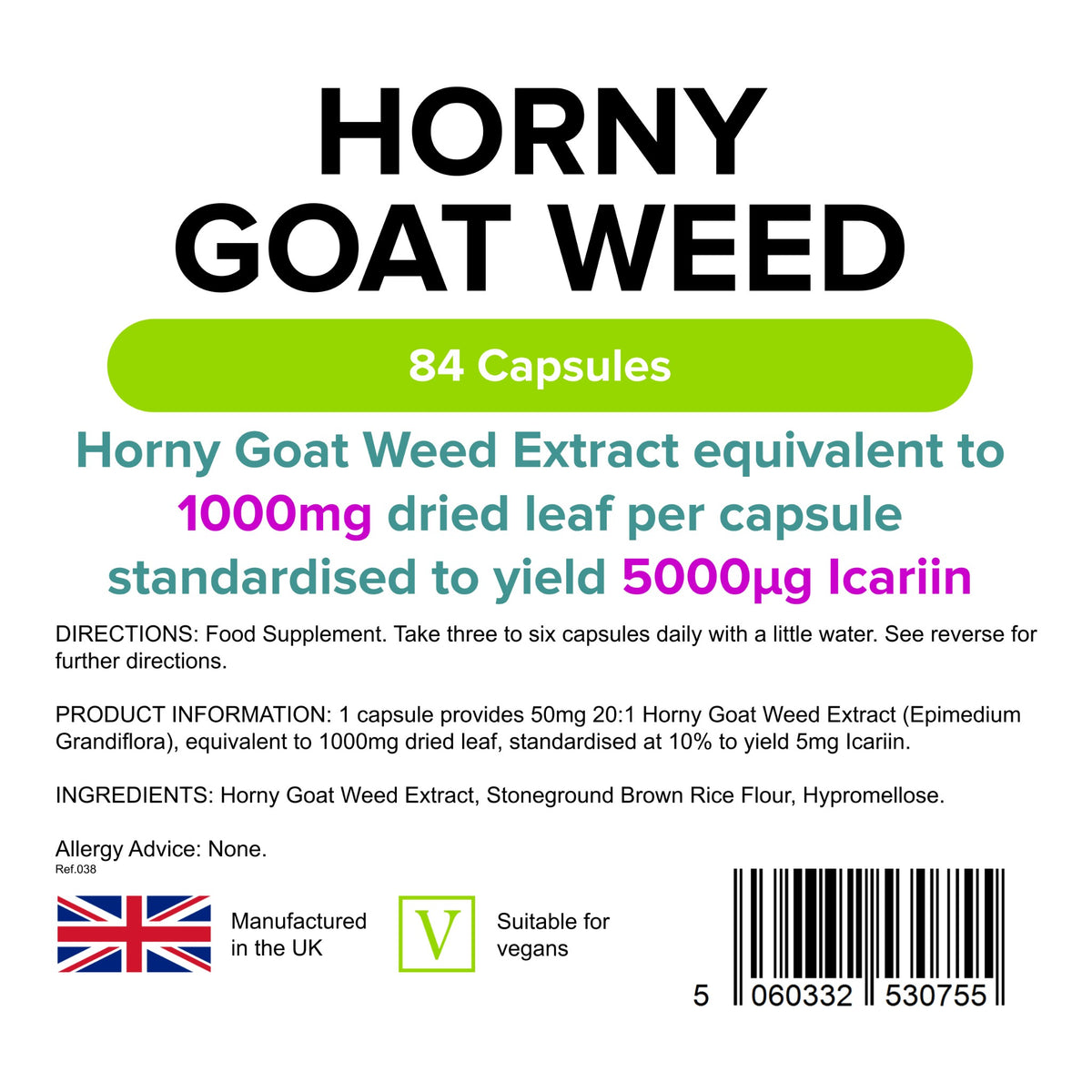 Lindens Horny Goat Weed 1000mg - 84T – ingredients & nutrition information