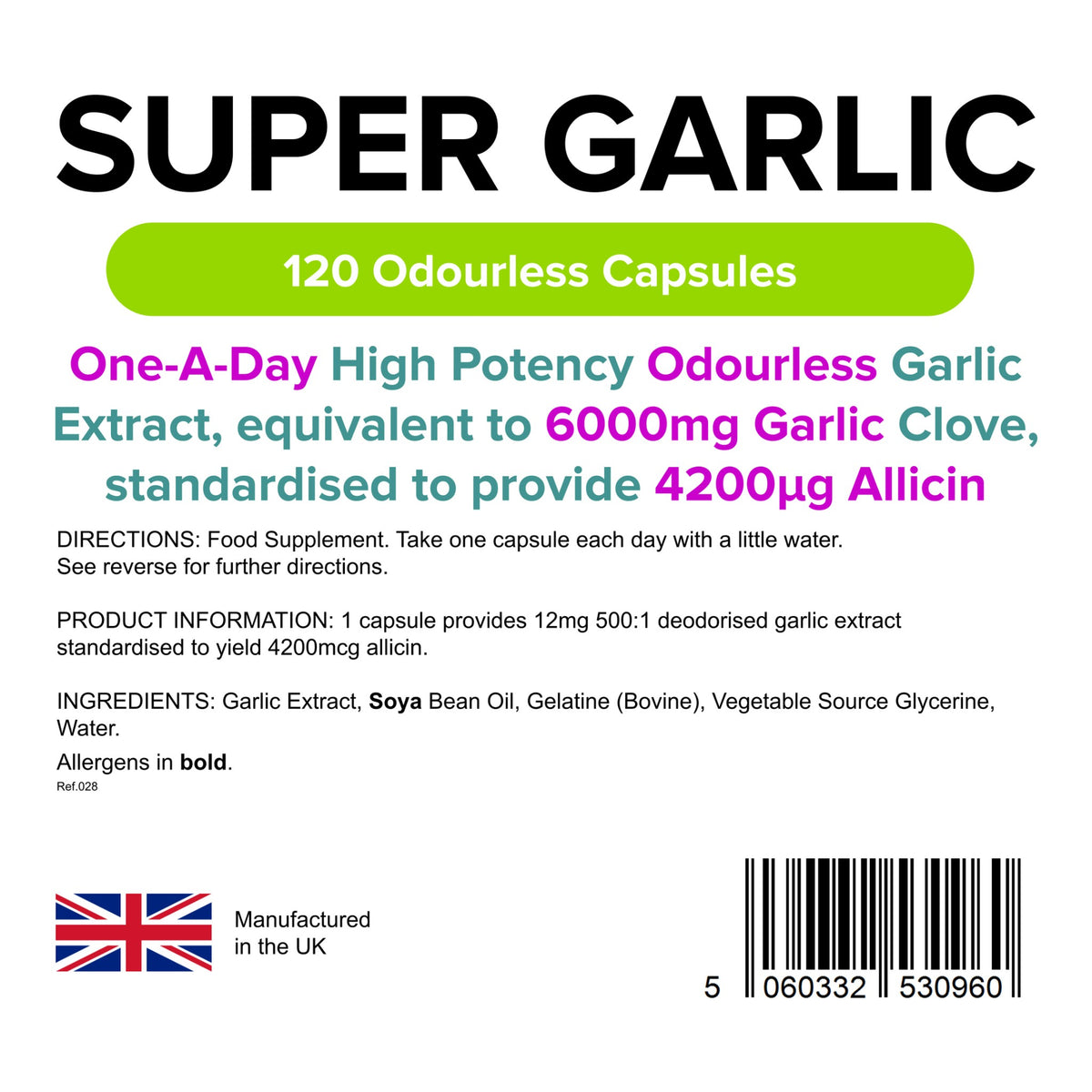 Lindens Super Garlic 120 Caps – ingredients & nutrition information