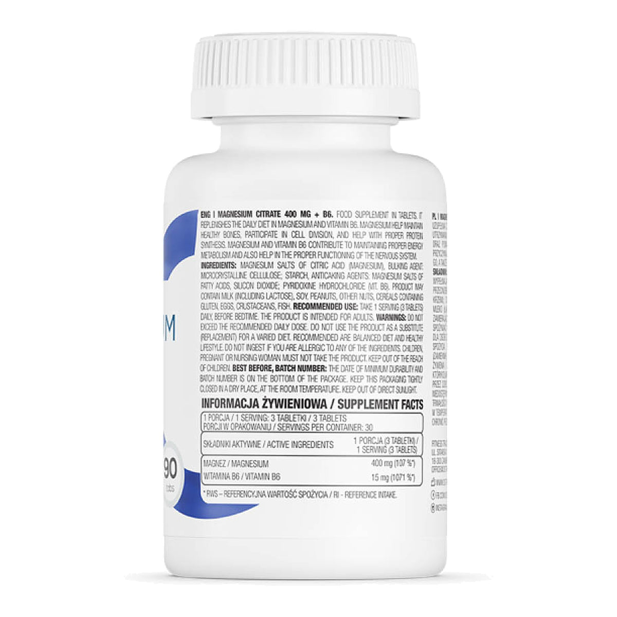 Magnesium Citrate 400mg + B6 (90 Tablets) – ingredients & nutrition information