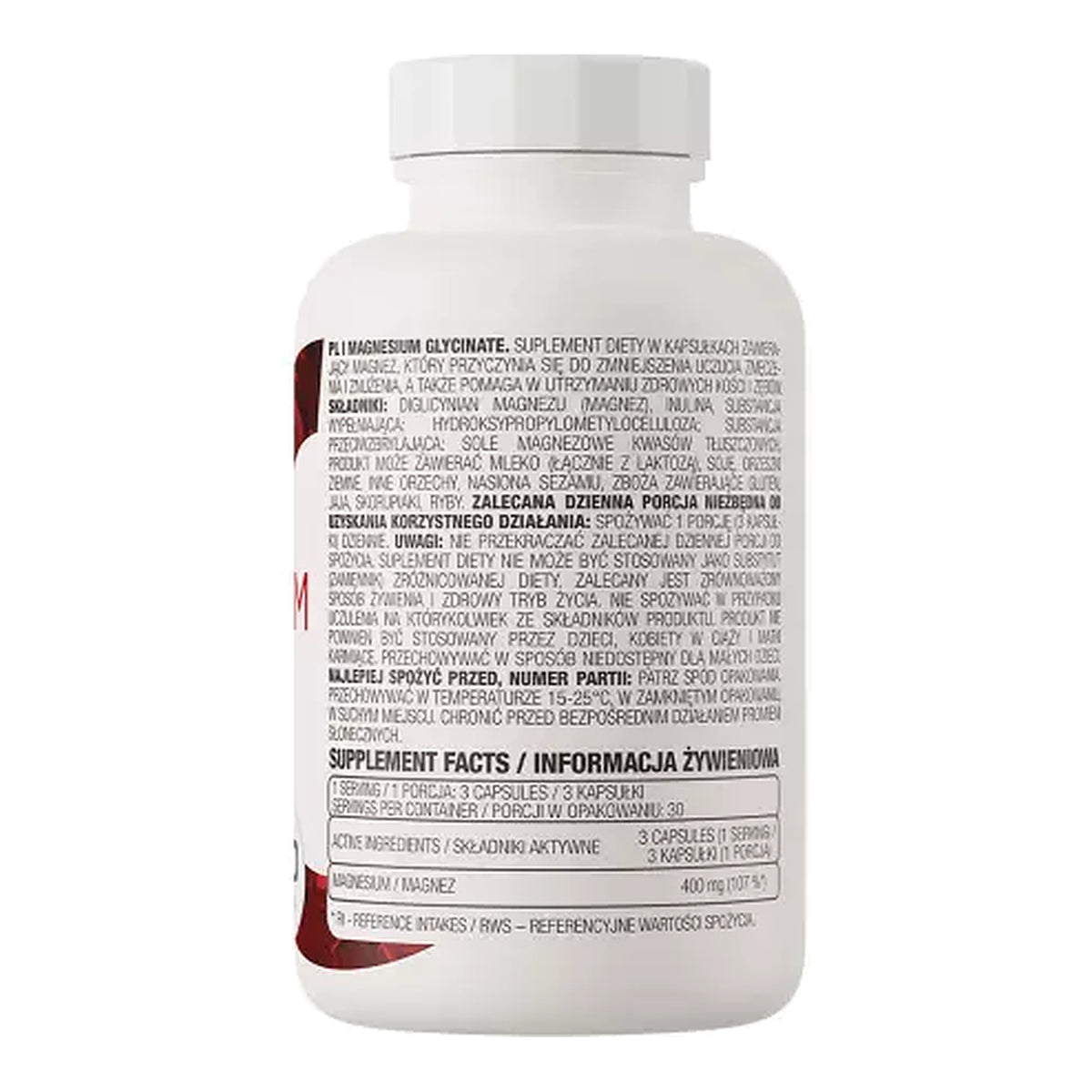 Magnesium Glycinate 400mg (90 Capsules) – ingredients & nutrition information