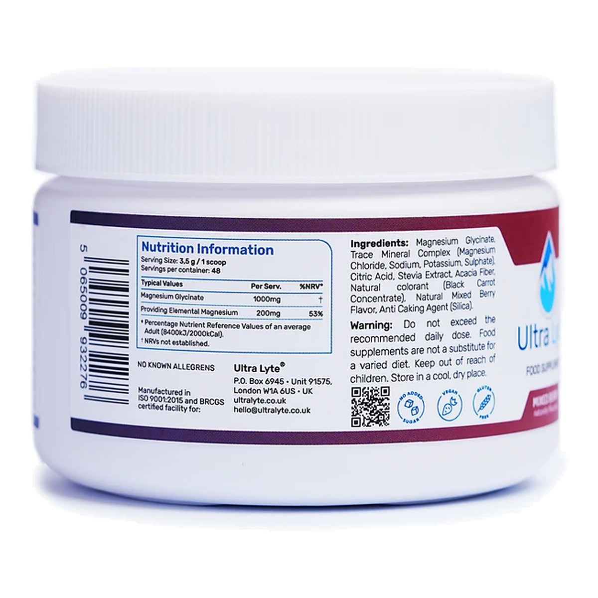 Magnesium Glycinate Powder 168g – ingredients & nutrition information