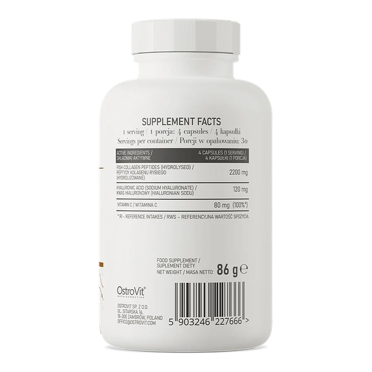 Marine Collagen + Hyaluronic Acid + Vitamin C - 120 Capsules – ingredients & nutrition information