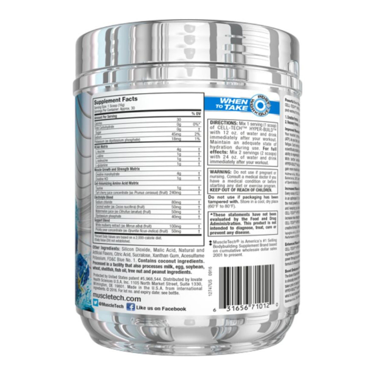 MuscleTech - Cell Tech 30 serving Blue Raspberry – ingredients & nutrition information