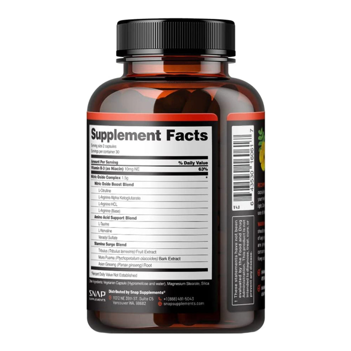 Nitric Oxide Booster – Blood Flow & Performance Support (60 Capsules) – ingredients & nutrition information