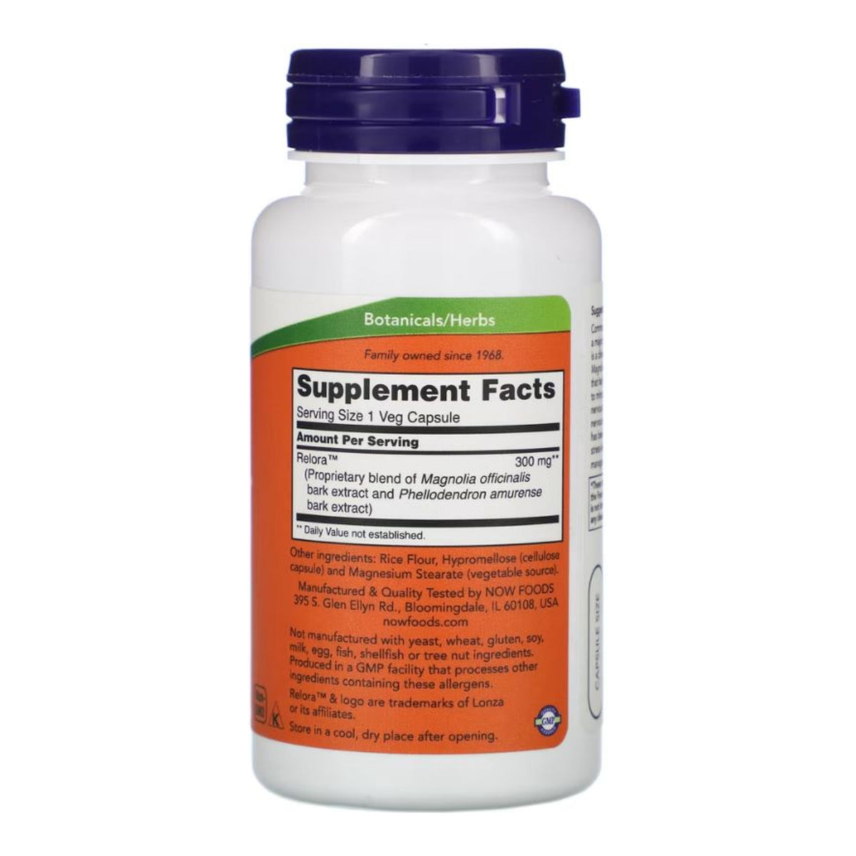 NOW FOODS Relora 300mg - 60T – ingredients & nutrition information