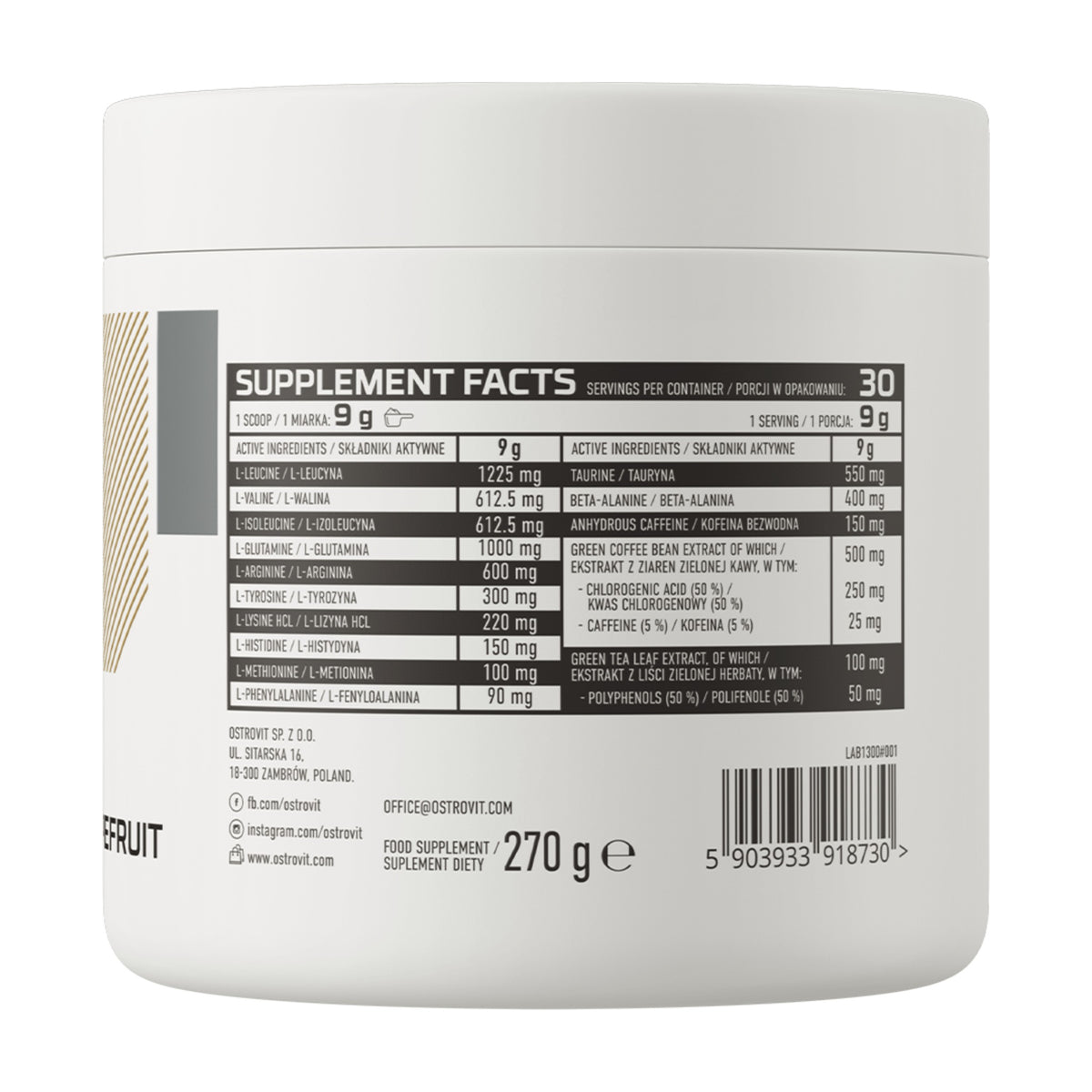 OstroVit Amino Revive - supplement facts label