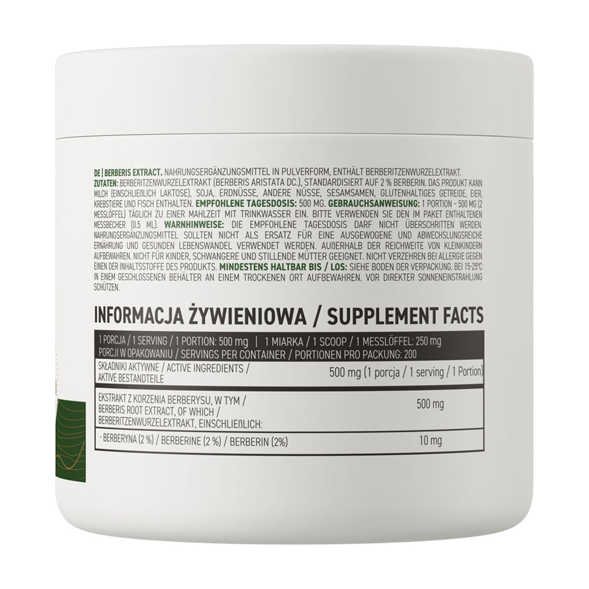 OstroVit Berberis Extract - supplement facts label