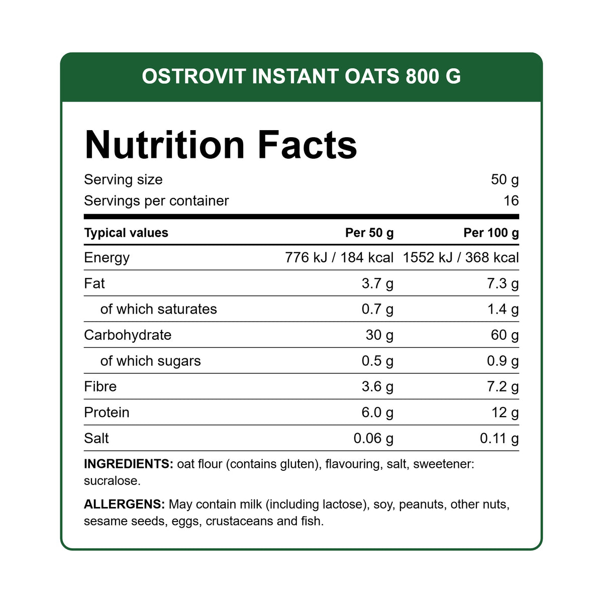 OstroVit Instant Oats - nutrition facts
