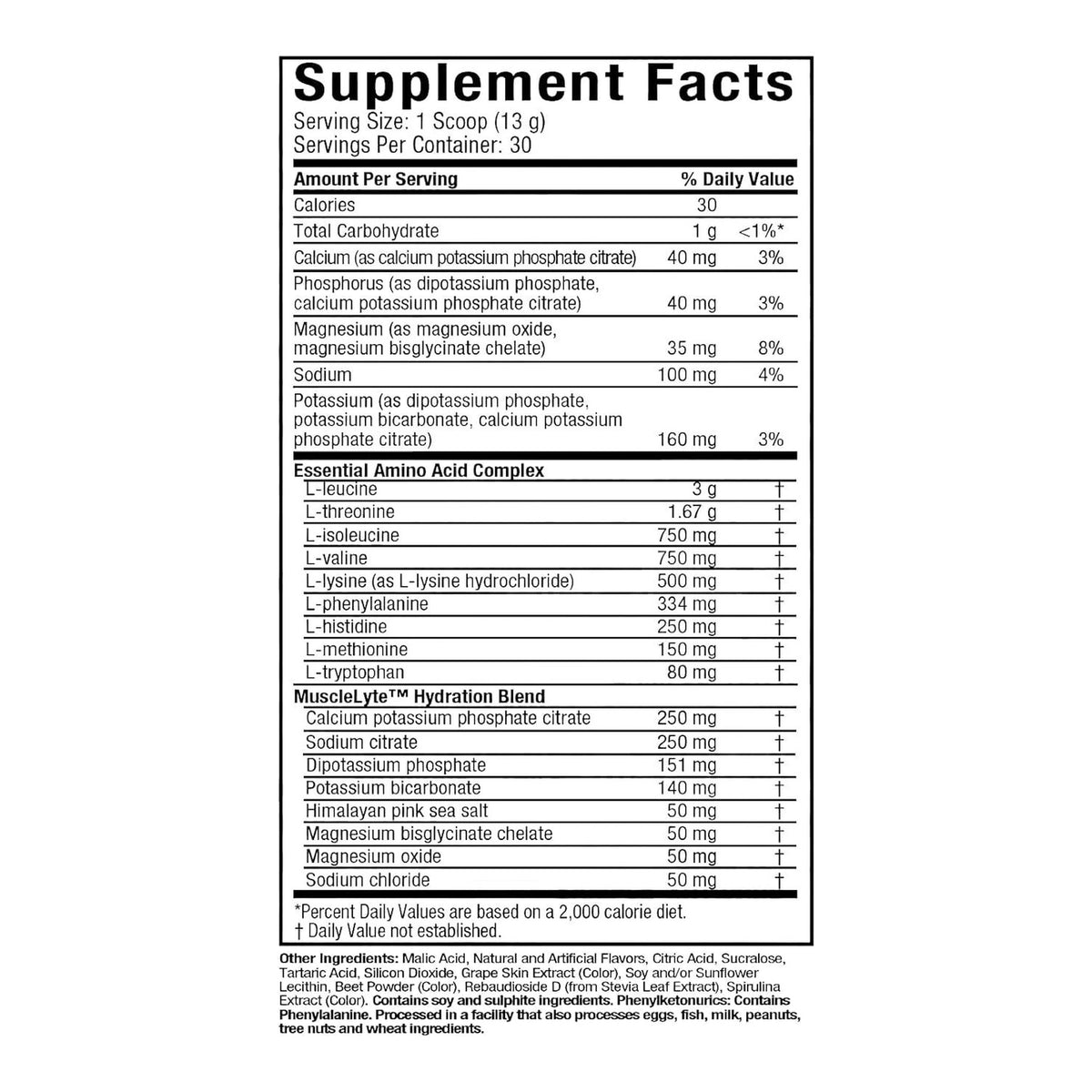 Platinum 100% EAA+ (390g) – ingredients & nutrition information
