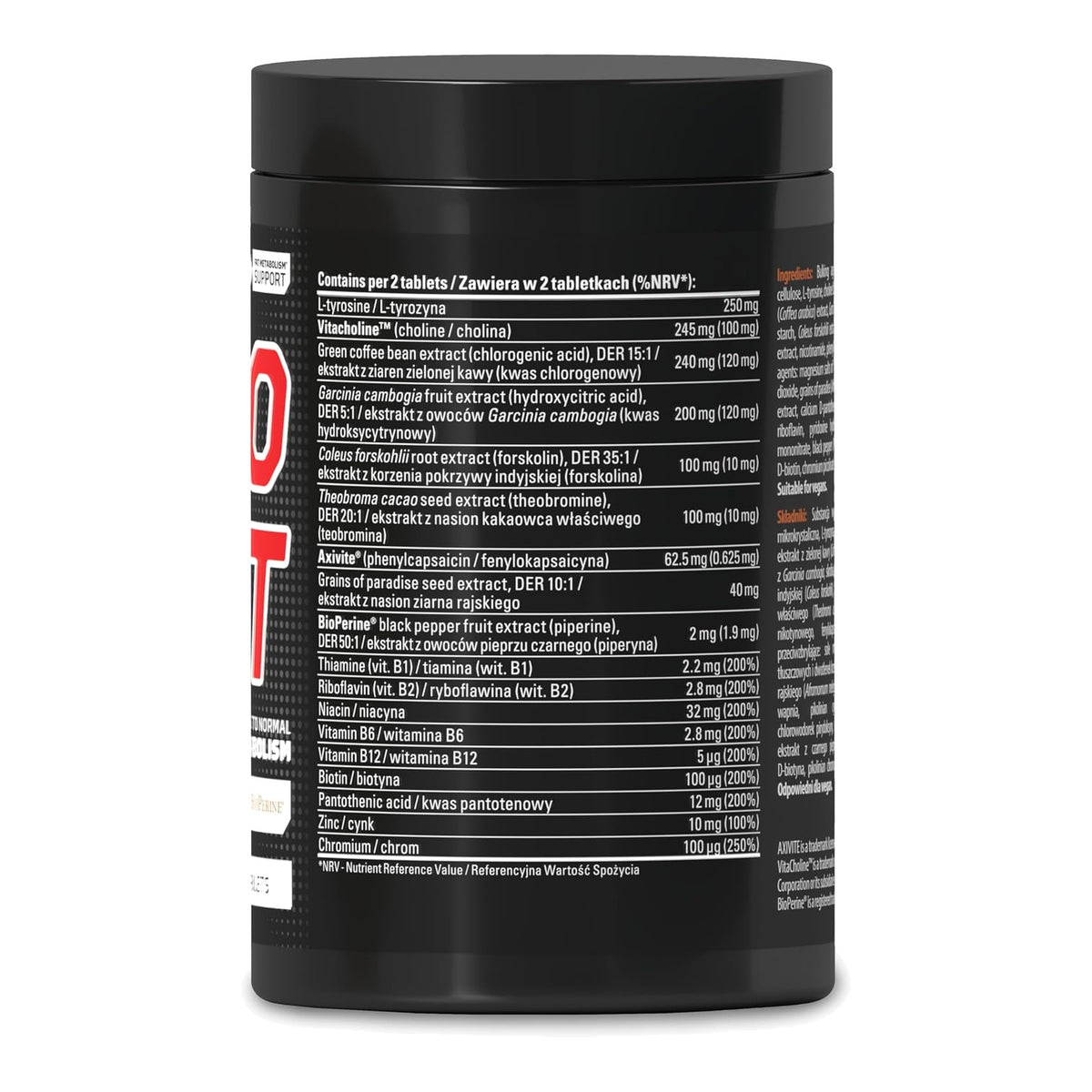 Pro Cut Fat Metabolism Support - 60 Tablets – ingredients & nutrition information