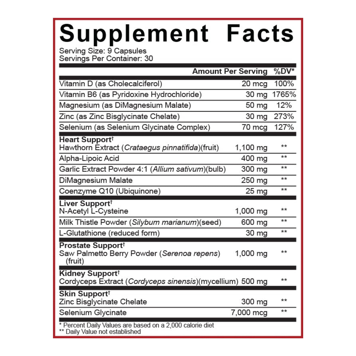 RICH PIANA 5% NUTRITION - LIVER AND ORGAN DEFENDER - 270 CAPS – ingredients & nutrition information