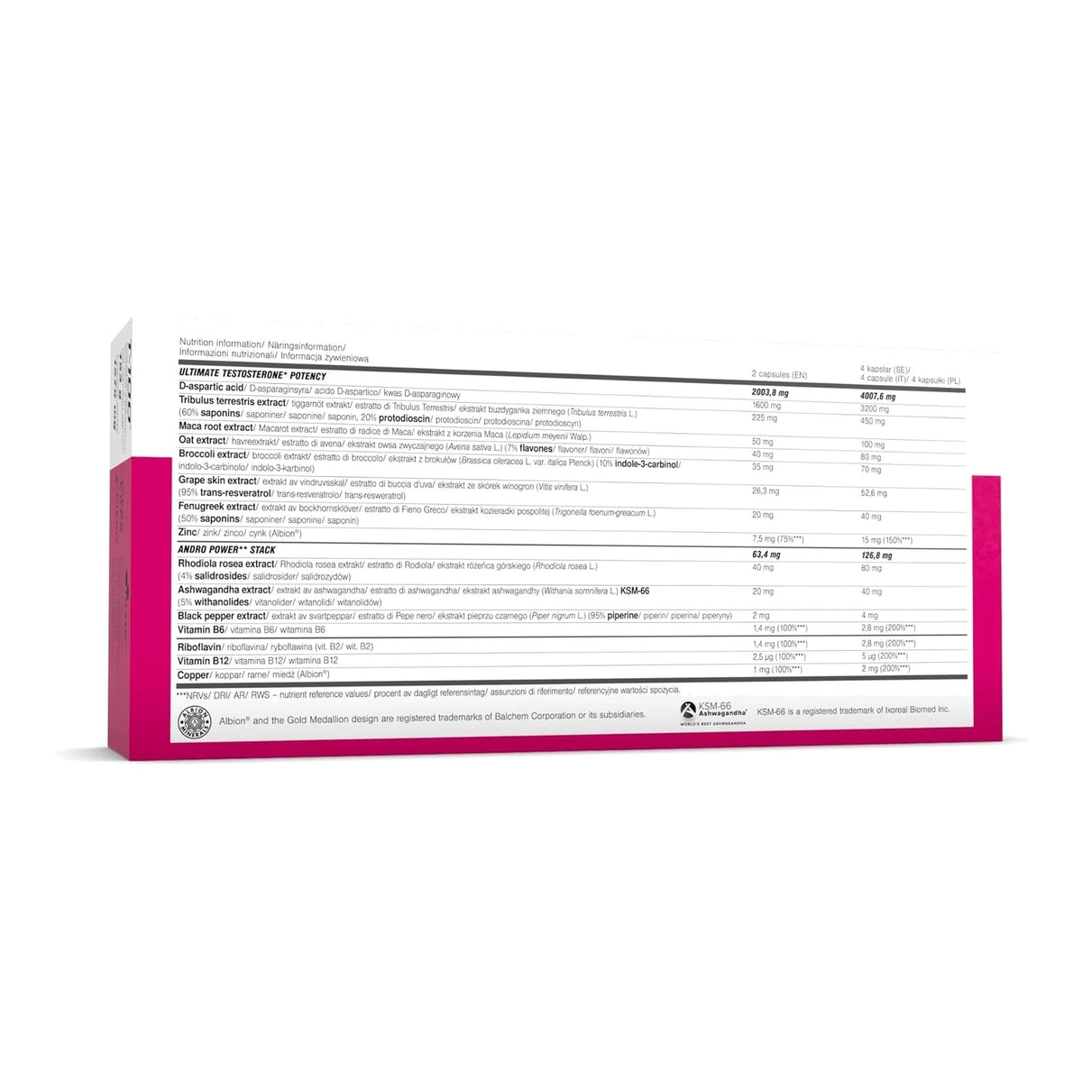 T-100 Male Testo Booster 120 Capsules – ingredients & nutrition information