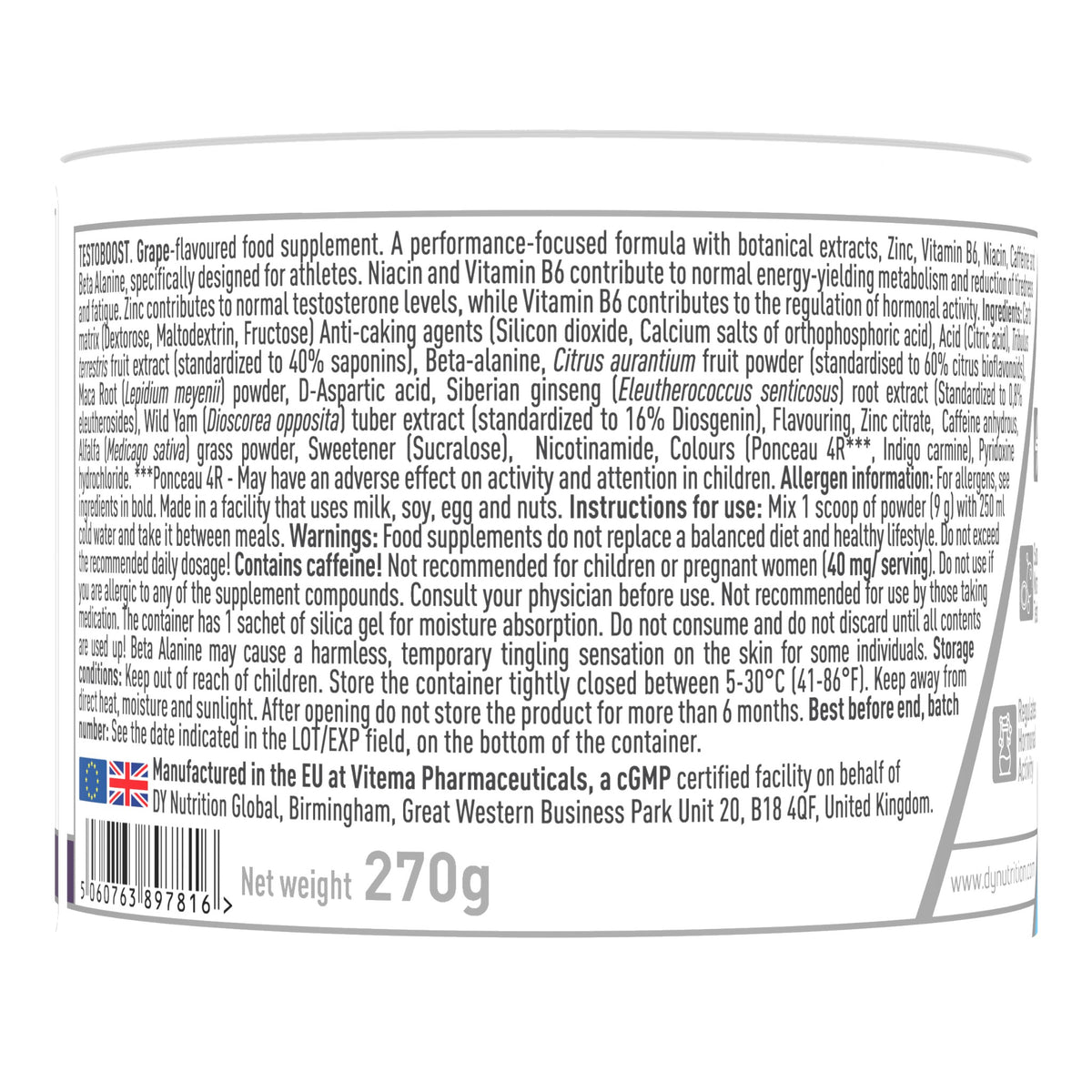 TestoBoost - Grape Testosterone Support Powder (30 Servings) – ingredients & nutrition information