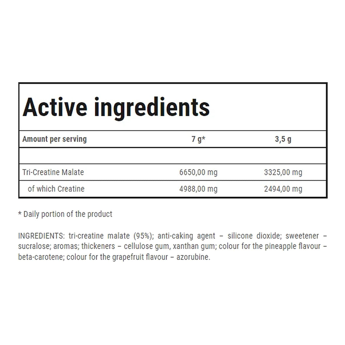 Trec Nutrition CM3 1250 Creatine Malate Powder – ingredients & nutrition information