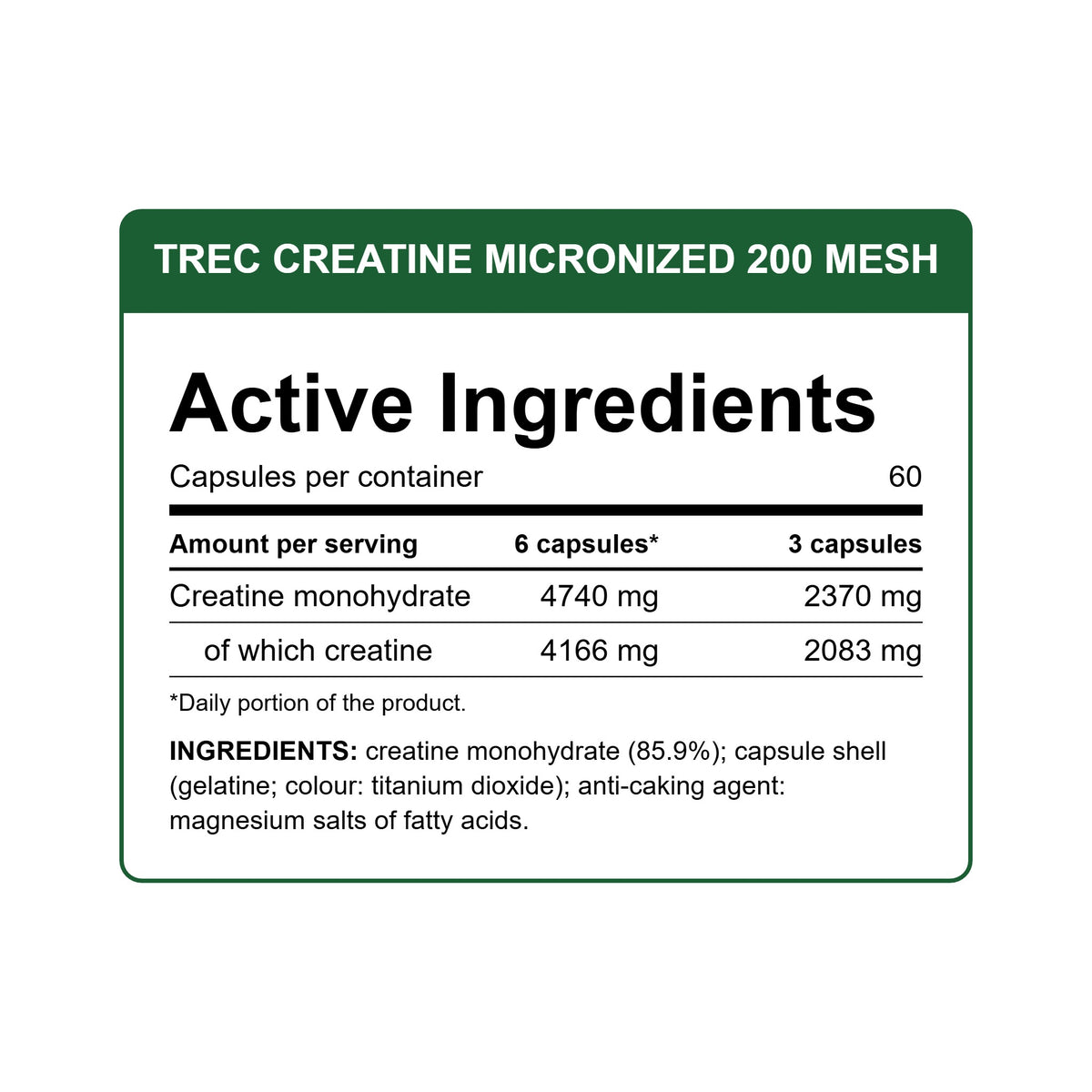 Trec Creatine Micronized 200 Mesh 60 capsules - active ingredients