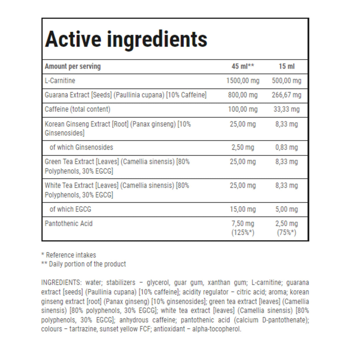 Trec Nutrition Fat Killer – Liquid Fat Metabolism & Energy Support – 500ml – ingredients & nutrition information