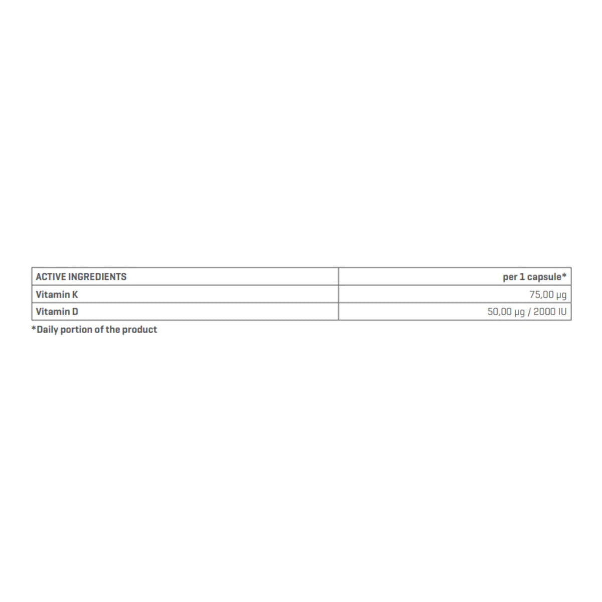 Trec Nutrition Vit. D3 + K2 60 caps – ingredients & nutrition information