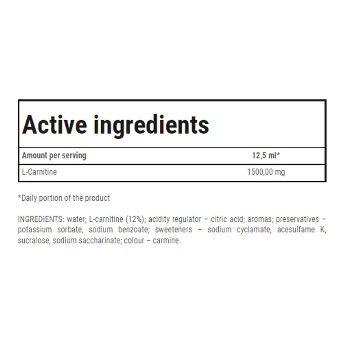 Trec Ultra-Potent L-Carnitine 3000 500ml – Advanced Fat Burner & Energy Booster – ingredients & nutrition information