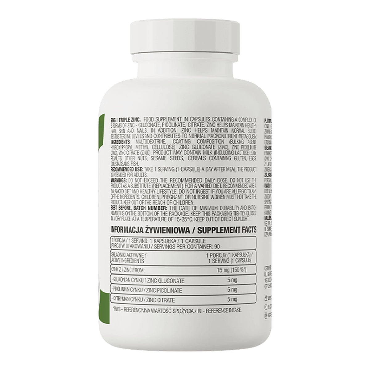 Triple Zinc 90 Capsules – ingredients & nutrition information