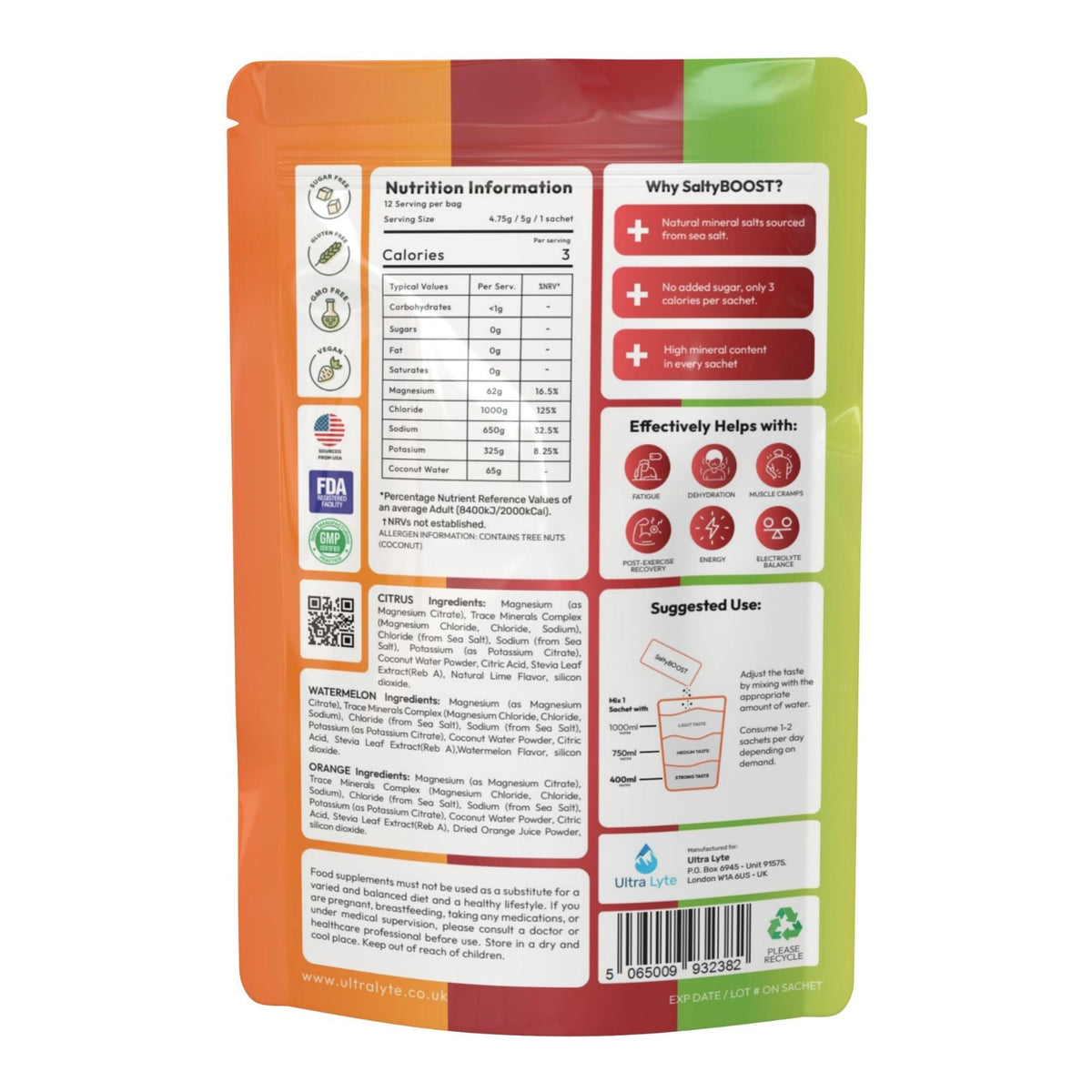 Ultra Lyte Salty Boost – Electrolyte Drink Mix for Hydration & Endurance – ingredients & nutrition information