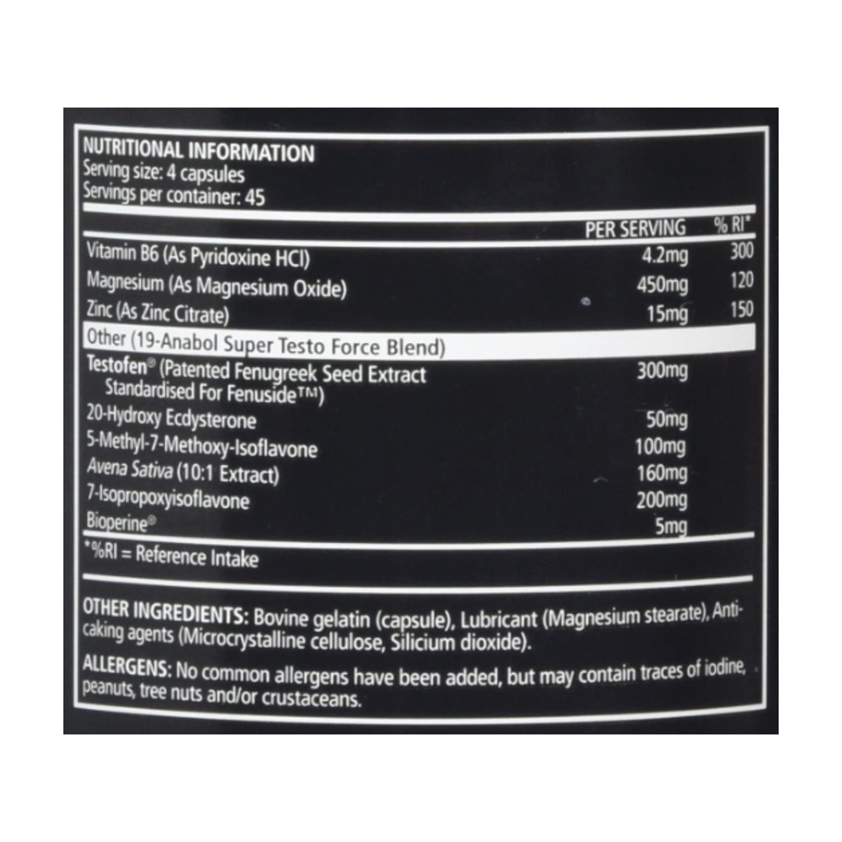 USN 19-Anabol Testo - nutritional information